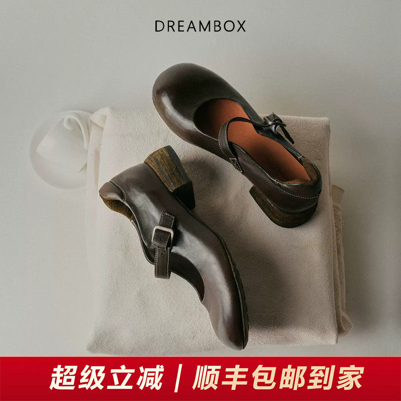 水洗马皮搭扣玛丽珍单鞋