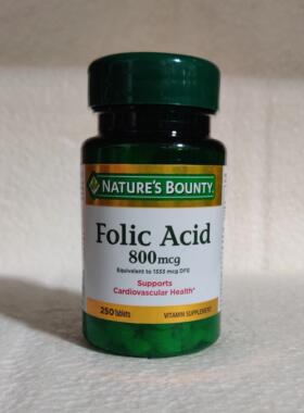 美国 Nature's Bounty Folic Acid  叶酸片 800mcg*250片