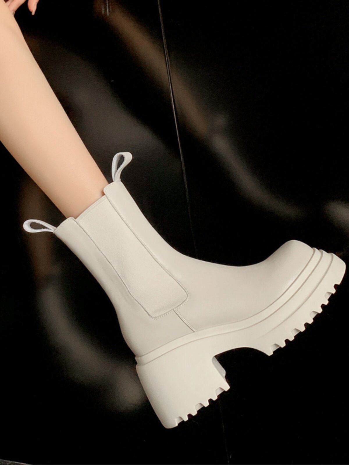 마틴 부츠 여성 숏부츠 가죽 두꺼운 밑창 첼시 나이트 하이힐 춘추 부츠 미드 종아리 부츠 굴뚝 부츠