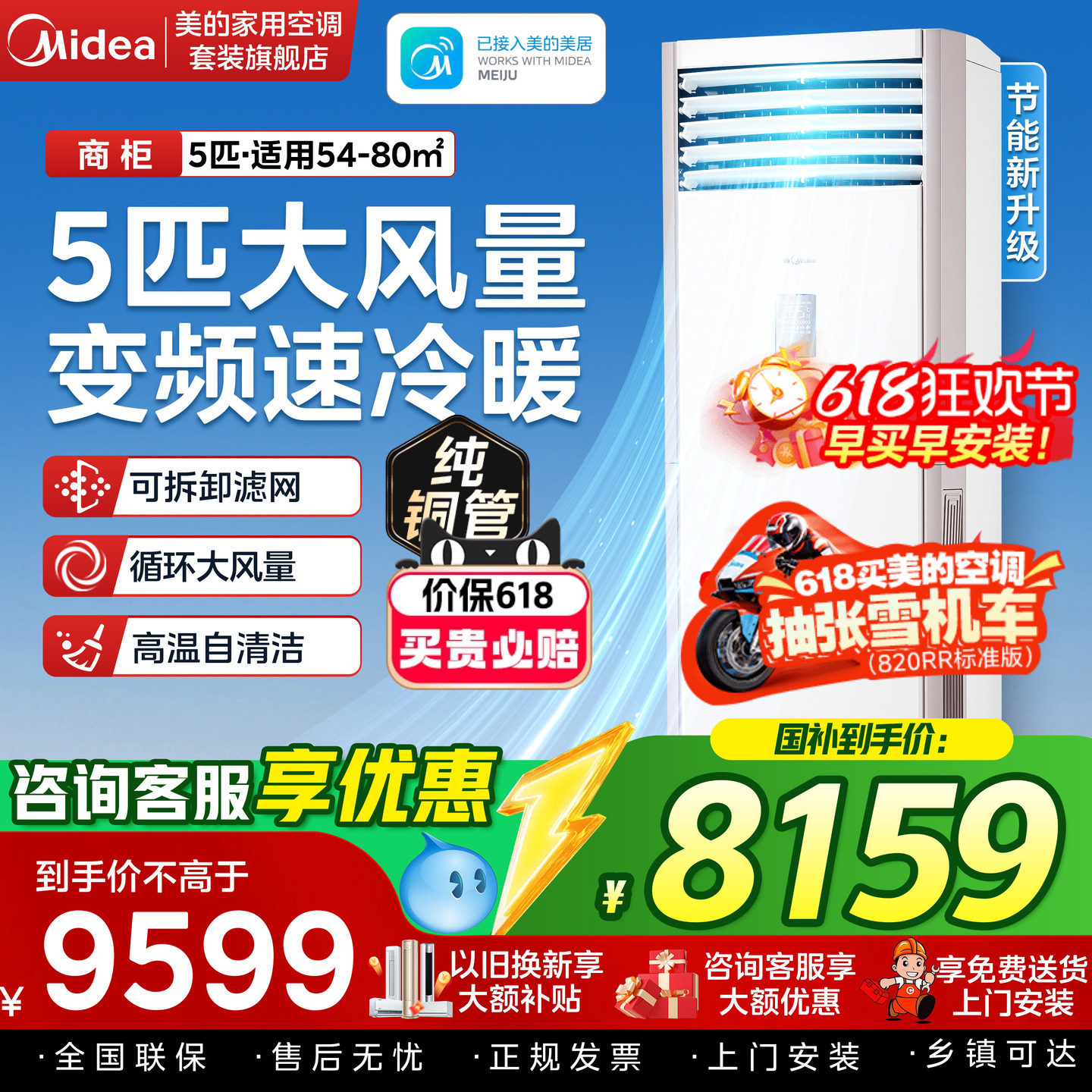 美的中央空调5匹柜式空调 商用柜机立式 一级能效冷暖变频380V