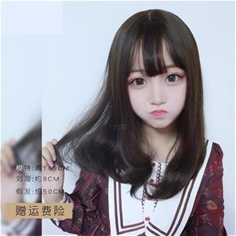 瓜子脸假ad发女长卷发大波u浪空气刘海逼l真l修脸自然韩版发型假