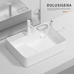 带搓衣板陶瓷洗衣盆台上盆阳台洗衣池侧排左右侧下水洗手台盆单水