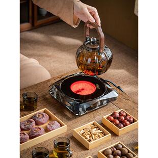 围炉煮茶水晶电围炉多功能电炉煮茶具火炉子家用电取暖器玻璃茶壶