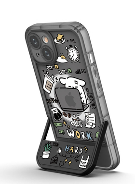 适用iphone13新款16e支点式xs磁吸15max支架11卡通17air手机壳全包14plus创意magsafe打工线条小狗12pro防摔