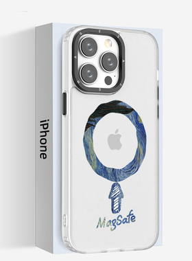 适用于苹果16pro小众磁吸手机壳magsafe充电动画15plus艺术13梵高11max全包防摔14高级感12简约保护套17air