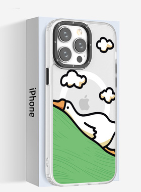 适用于iPhone16e磨砂磁吸手机壳15Promax卡通大鹅12防摔17air手机保护套11pro恶搞14plus13白色抗菌magsafe