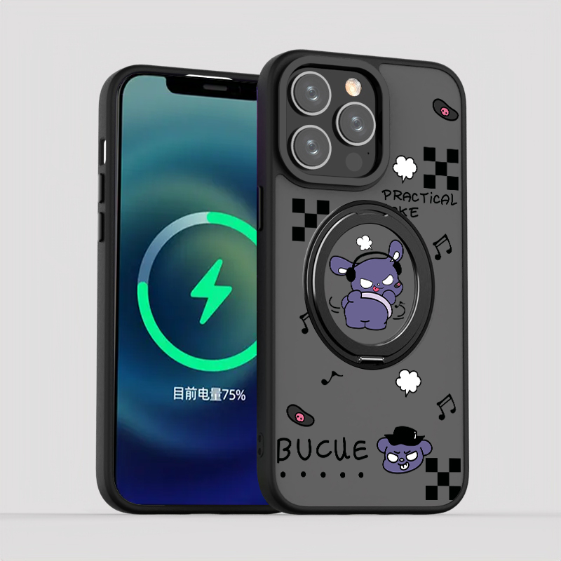 【360旋转支点磁吸壳】iPhone16pro适用12max手机壳15苹果自带支架13防摔11个性防摔手机套plus卡通巴库14