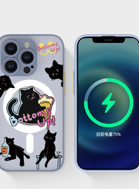 奔斯特13mini肤感磁吸14magsafe手机壳适用iphone网红创意磨砂se2灰色15plus苹果11pro酒鬼黑猫12max个性小众
