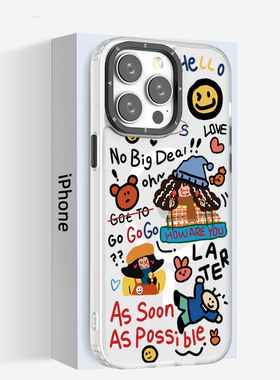 适用于奔斯特苹果14plus小众iPhone16pro手机壳13白色磨砂15max个性创意11magsafe12磁吸壳16e可爱涂鸦少女