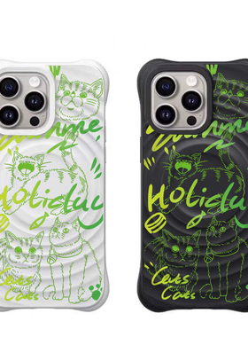 奔斯特【magsafe磁吸】适用新款14plus波漾手机壳iPhone11个性绿色涂鸦猫13pro保护套15苹果12max立体纹理