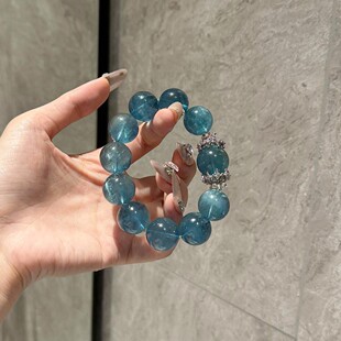 天然冰透海蓝宝魔鬼蓝水晶手串手链蓝色宝石蓝水晶手链海宝蓝手串