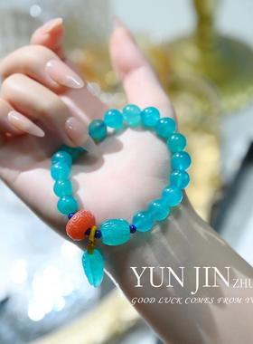 天然天河石手链原创玉华绿色水晶天河石冰蓝信心石老矿闺蜜礼物