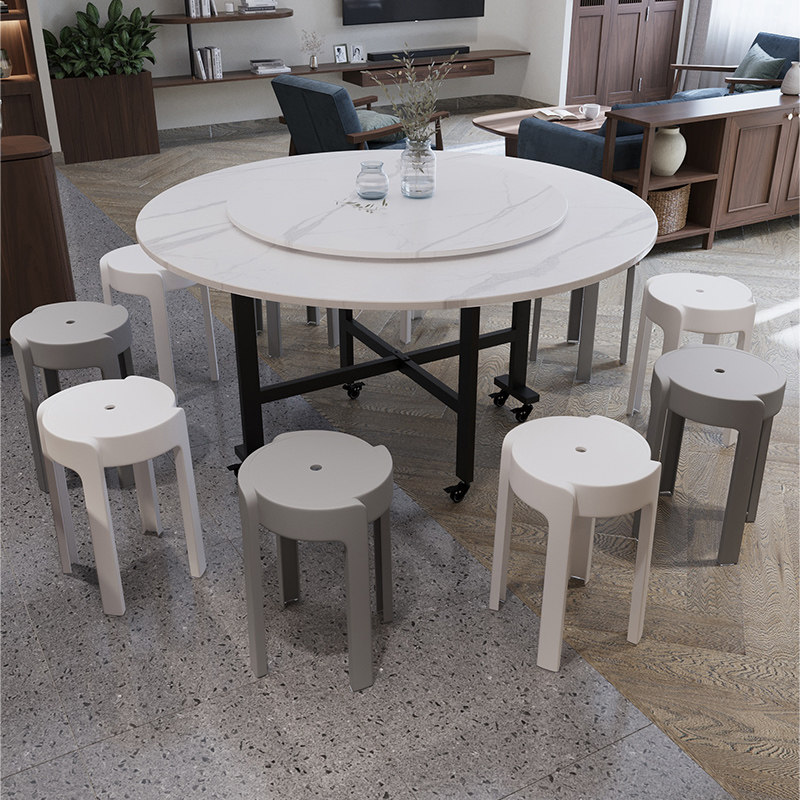 折叠餐桌圆形家用租房小户型饭桌10人聚会大圆桌简约可伸缩圆餐桌