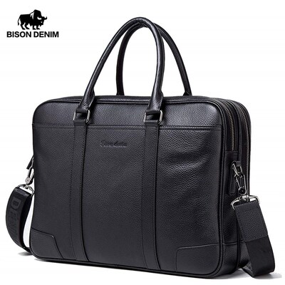 Bison Denim Large Capacity Genuine Leather Men Bag Laptop B