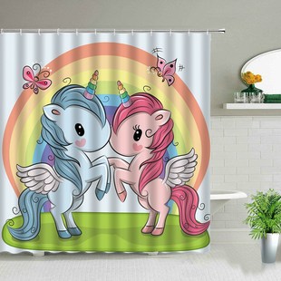 Unicorn Printed Shower Curtains Wooden Decorative Bathtub C