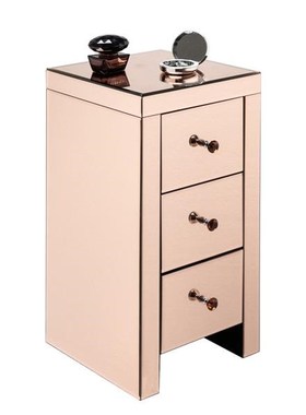 Mirrored Bedside Cabinet Chest of 3 Crystal Handle Drawers,