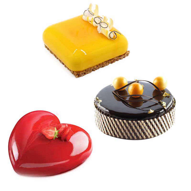 3pcs mousse mold round square heart shaped silicone chocolat