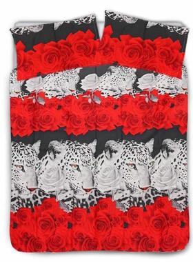 4PCS 3D Leopard Rose Printed Cotton Bed Set Luxury Bedding S