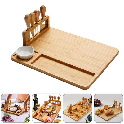 1 Set Bamboo Cheese Board Cutting Board with Stainless Steel