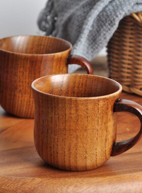 Long Handle Wooden Cup Reusable Beer Mug Water Coffee Tea J
