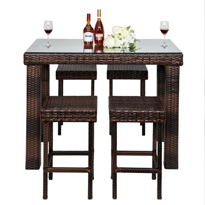 Dining Table Set Bar Stool-Table and Chair Set of 5 Brown Gr