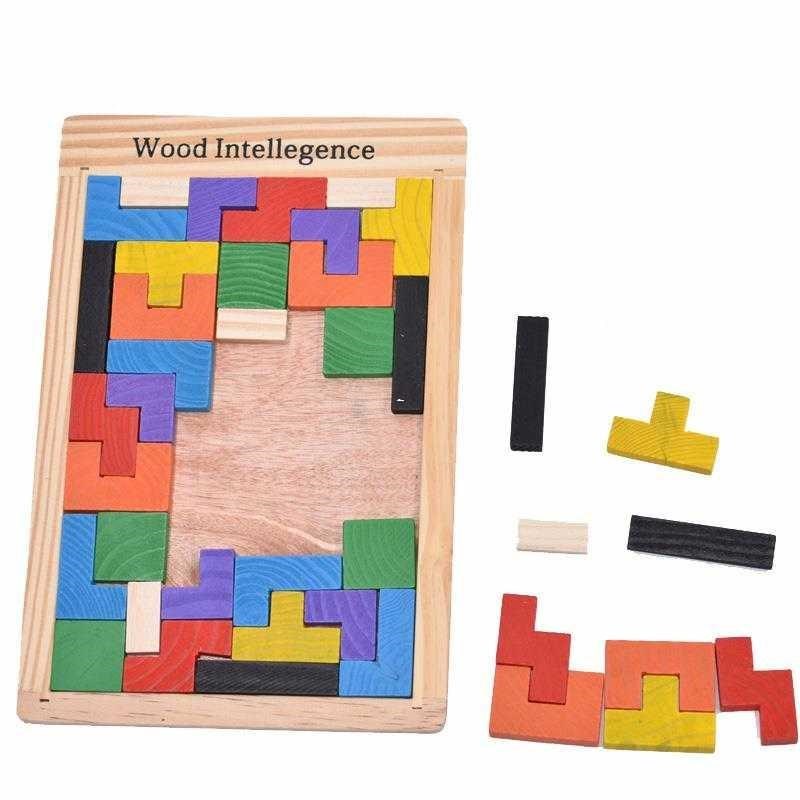 New Montessori Wooden Blocks Children Wood Intelligence Russ