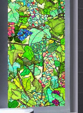 150cm Length Static Cling Window Film Green Leaf Style Priva