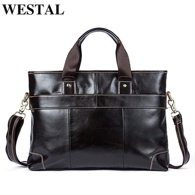 WESTAL men's leather bag for men briefcases bag men genuine