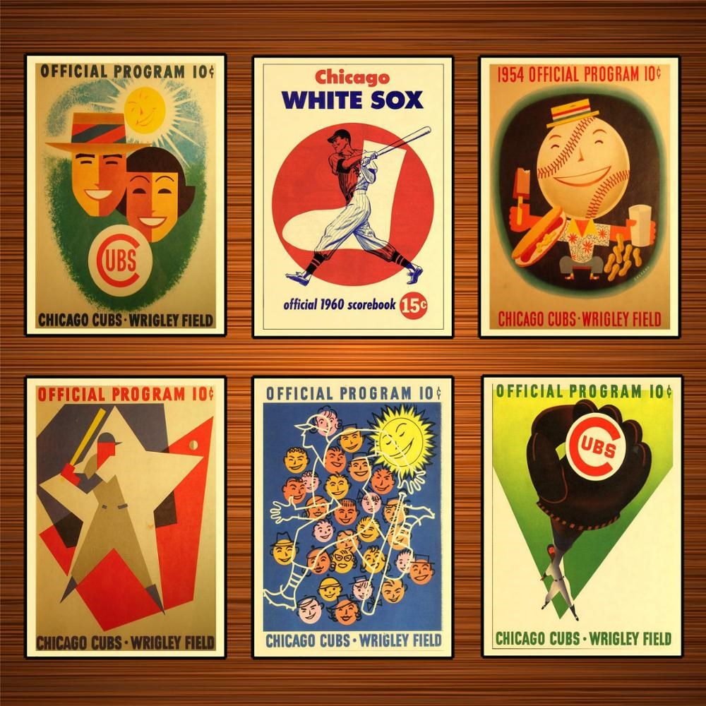 Vintage 1950s Baseball Sports Ads Poster Chicago Cubs Wrigl
