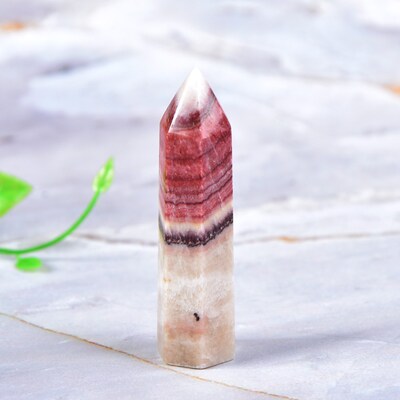 Natural Crystal Rhodochrosite Quartz Point Healing Stone Hex