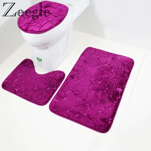 Bathroom Bath Mat Set Toilet Rugs Flannel Anti Slip Shower C