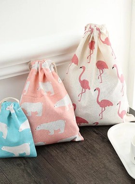 Cotton Cloth Drawstring Bag Wash Pouch Cartoon Travel Lugga
