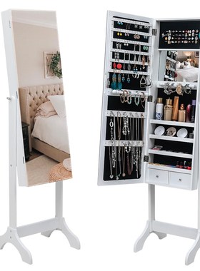 Dressers Full Mirror Wooden Floor Standing 4 Layer Shelf Wi