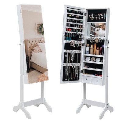 Dressers Full Mirror Wooden Floor Standing 4 Layer Shelf Wi