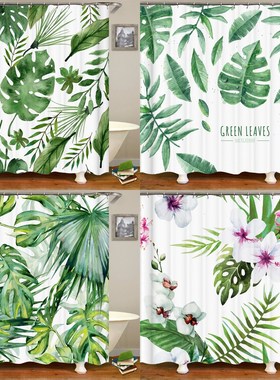 Green Tropical Plants Fabric Shower Curtains Bathroom Polye