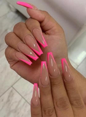 Fake nails overhead with glue coffin artificial nails tips