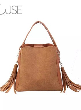 2021 New Fashion Scrub Women Bucket Bags Vintage Tassel Mes