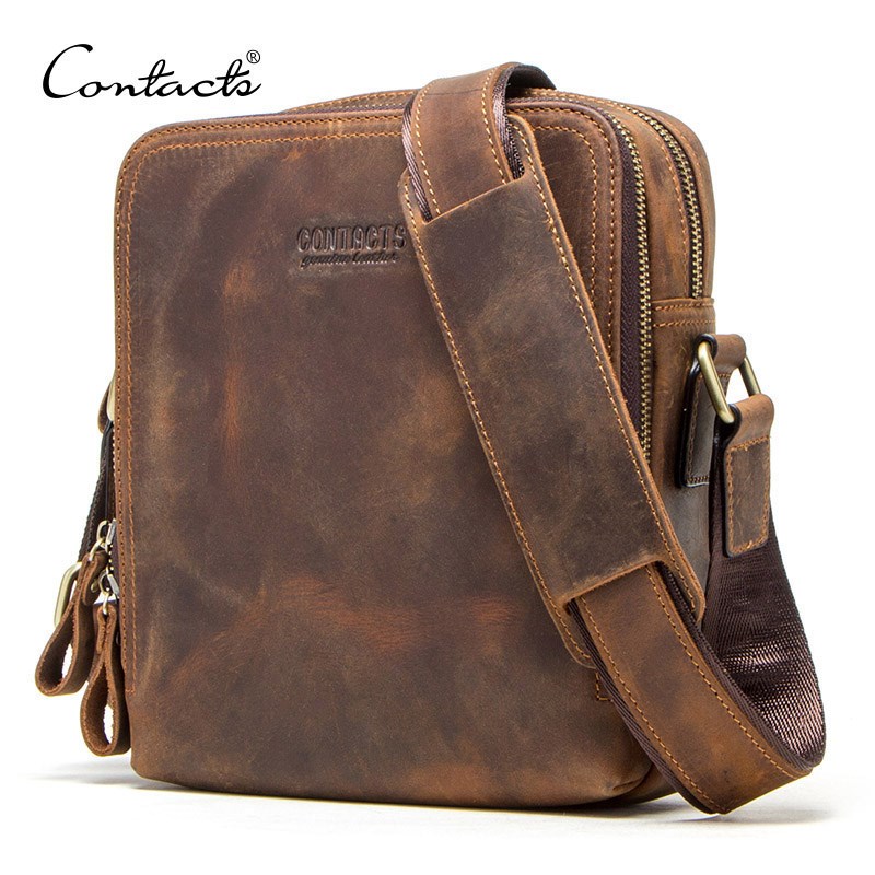 CONTACT'S 2020 New Genuine Leather Men's Messenger Bag Vint