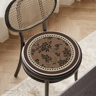 绿色中古风餐椅垫四季通用圆形椅子坐垫冬季防滑凳子座垫屁垫黑色