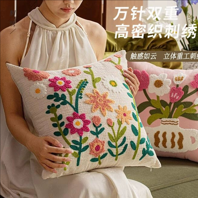 美式抱枕布艺客厅沙发靠背垫法式轻奢高级感飘窗床头靠枕套可拆洗