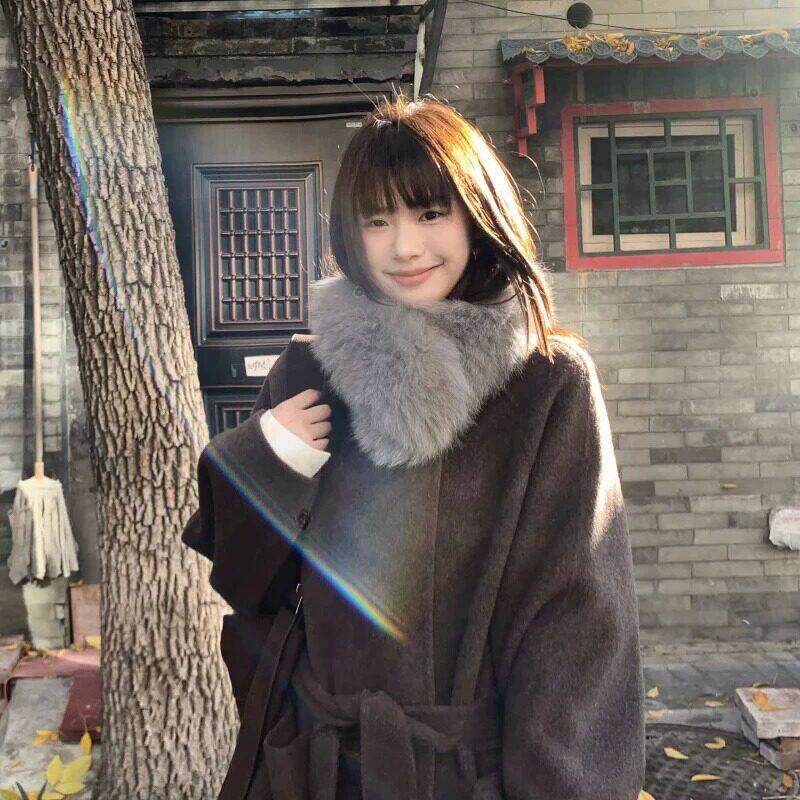 气质灰色仿狐狸毛毛绒围巾女冬季保暖加厚毛领围脖时尚高级感披肩