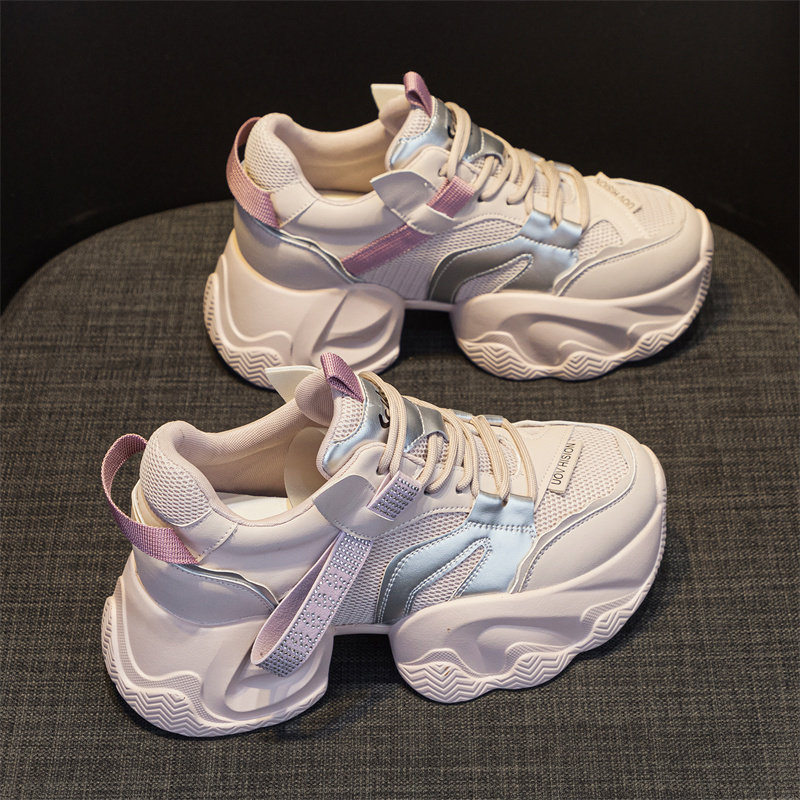 工厂尾货跟高8CM真皮百搭老爹鞋春夏季女款时尚内增高休闲运动鞋