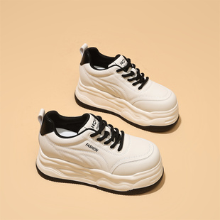 工厂清仓真皮百搭小白鞋女款秋季小个子厚底增高圆头运动休闲板鞋