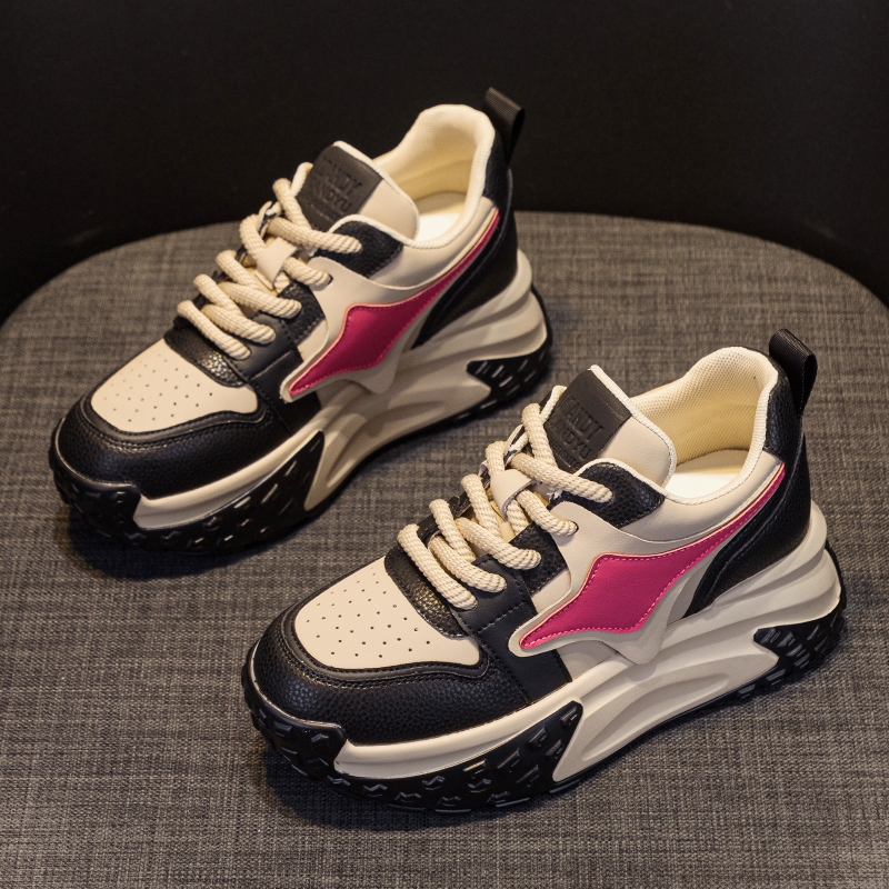 秋季厚底真皮老爹鞋女拼色单鞋潮