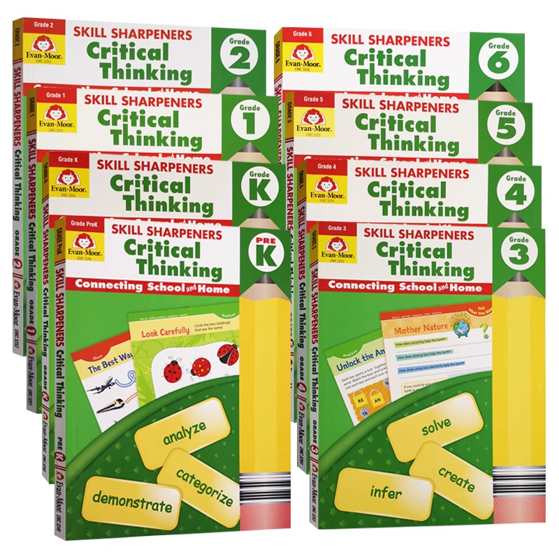Skill Sharpeners Critical Thinking 技能铅笔刀批判性思维系列美国原版Evan Moor Grade PreK K 1 2-6幼儿园一二三四五六年级
