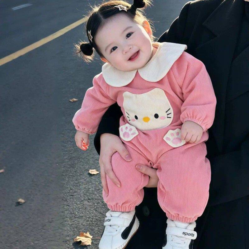 女宝宝连体罩衣秋冬外穿洋气婴儿爬爬服罩衣防脏哈衣一体式爬行衣