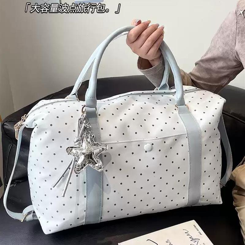 波点旅行包短途轻便行李袋女大容量便携手提斜挎收纳运动健身包包