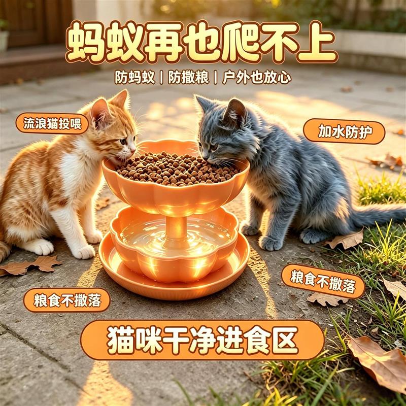 流浪猫户外喂食碗塑料防蚂蚁猫碗防蜗牛室外喂食户外可收纳南瓜碗