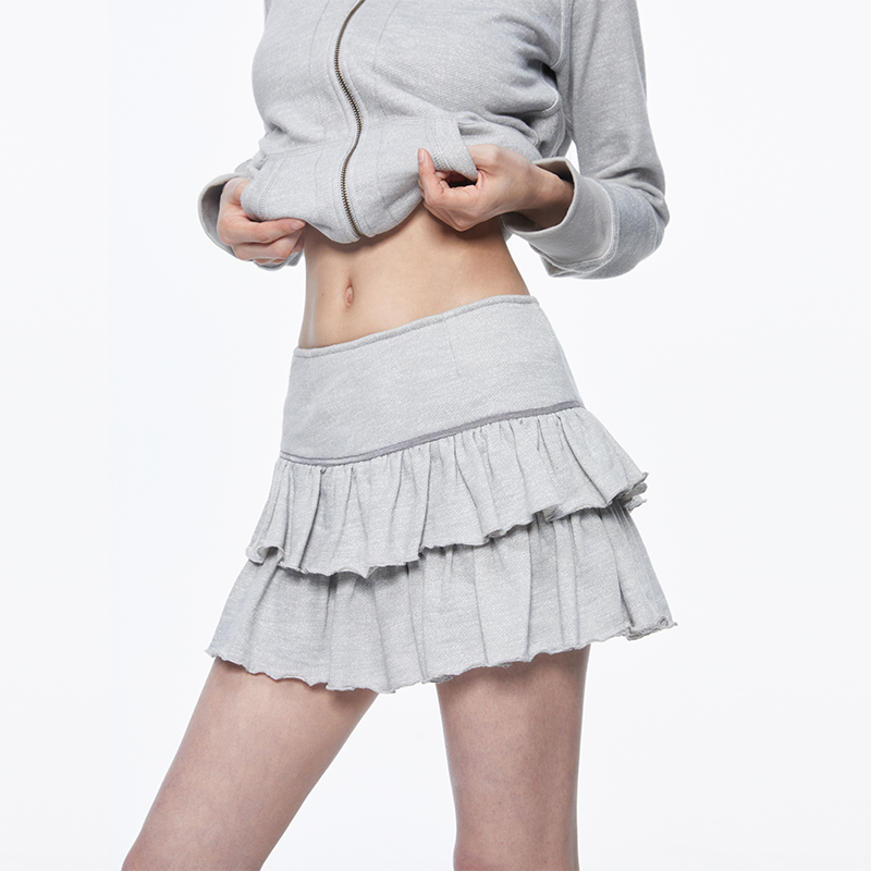 KVKV 复古灰色针织双层裙