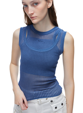 KVKV FOST胶囊系列 Navy Blue Camis 镂空坑条天丝毛织背心